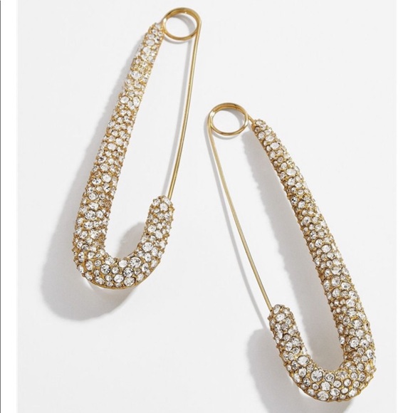 NWT Gold Crystal Safety Pin Sparkle Drop Earrings - Picture 2 of 2